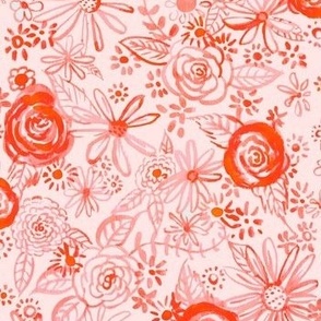 Stamped Watercolor Floral // Red on Peach