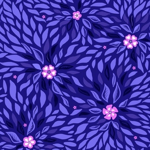 Swirling Leaves and Flowers - Pink and Midnight Blue