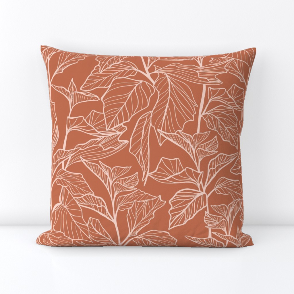 Leaves line drawing - Terracotta Red