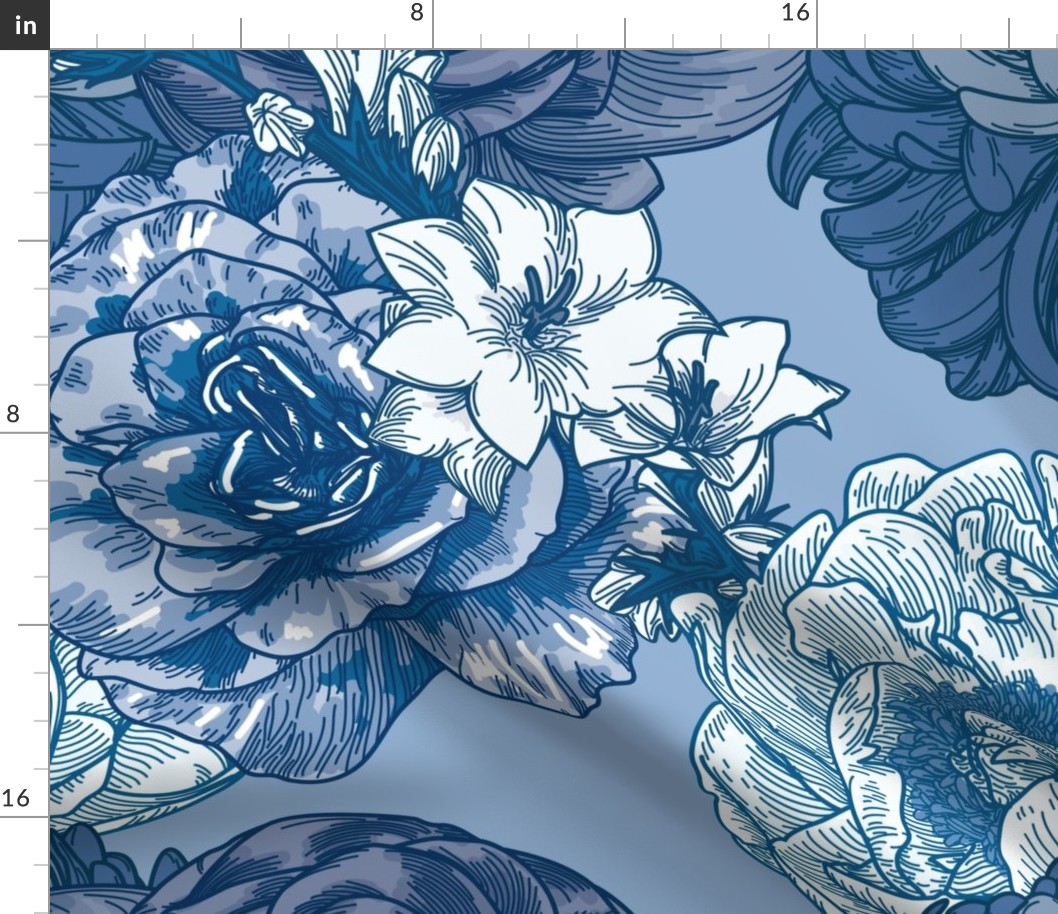 Blue Chintz Large Floral Pattern