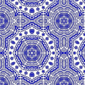 Downward Striation Medallions / Ink Blue and White -English Cottage Dancing kaleidoscope    