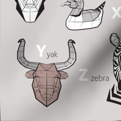 V to Z - Geometric animal alphabet // grey background green details