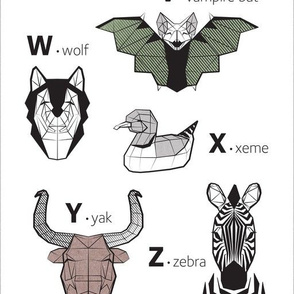 V to Z  - Geometric animal alphabet // white background green details