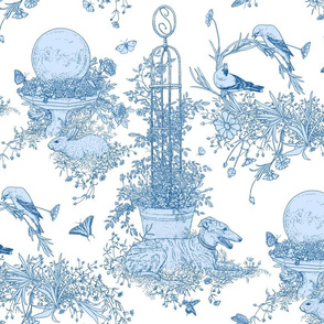 My Garden Toile Main Large - White and Blue