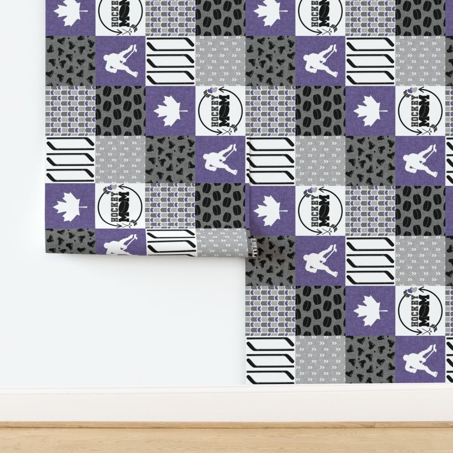 Hockey Mom//Purple - Wholecloth Cheater Quilt - Rotated