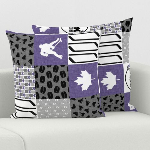 Hockey Mom//Purple - Wholecloth Cheater Quilt - Rotated