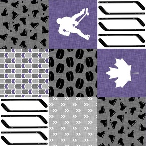 Hockey Mom//Purple - Wholecloth Cheater Quilt - Rotated