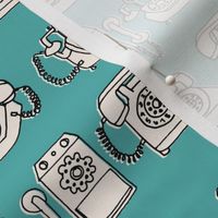 rotary phone // illustration blue turquoise hand drawn vintagae