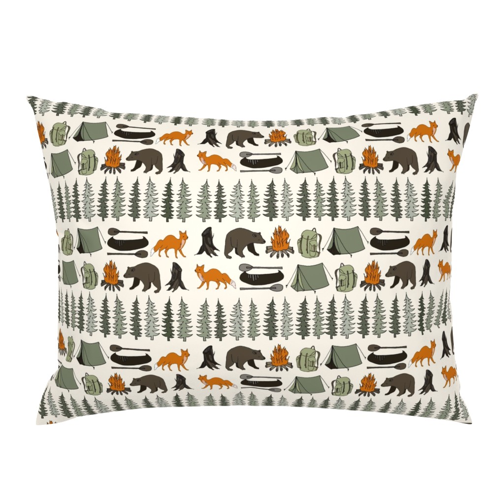 camping // cream bear fox woodland forest trees outdoors illustration