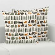 camping // cream bear fox woodland forest trees outdoors illustration