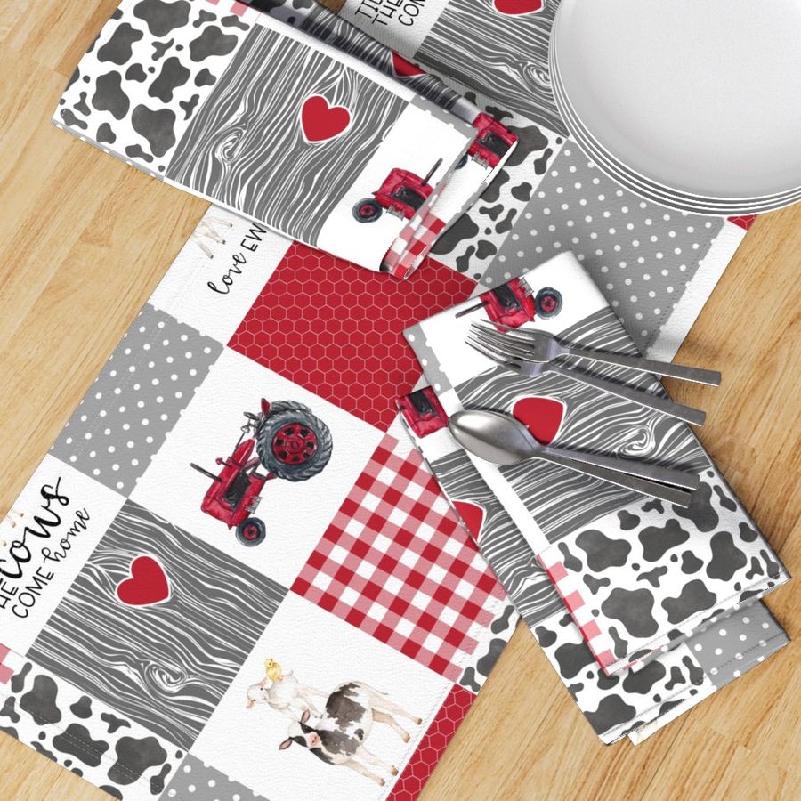 Farm//Love you till the cows come home//I will always love ewe//Red - wholecloth cheater quilt - Rotated