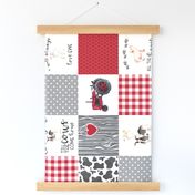 Farm//Love you till the cows come home//I will always love ewe//Red - wholecloth cheater quilt - Rotated