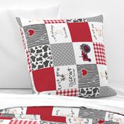 Farm//Love you till the cows come home//I will always love ewe//Red - wholecloth cheater quilt - Rotated