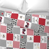 Farm//Love you till the cows come home//I will always love ewe//Red - wholecloth cheater quilt - Rotated