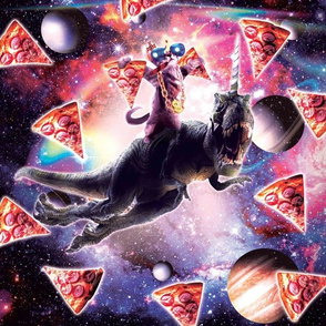 Thug Space Cat On Dinosaur Unicorn - Pizza