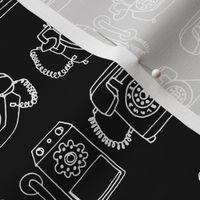 Rotary Telephone // black and white hand-drawn vintage phone