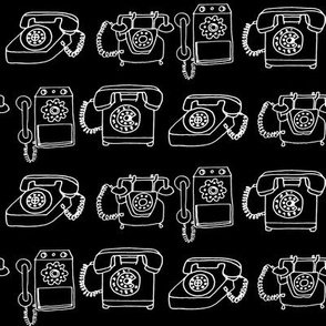 Rotary Telephone // black and white hand-drawn vintage phone