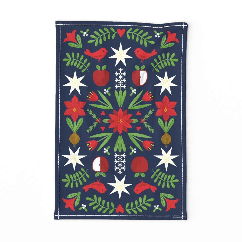 Swedish Christmas Folk Art Tea Towel