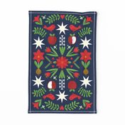 Swedish Christmas Folk Art Tea Towel