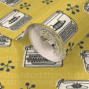 Typewriter // mustard champagne hand-drawn vintage house homewares 50s