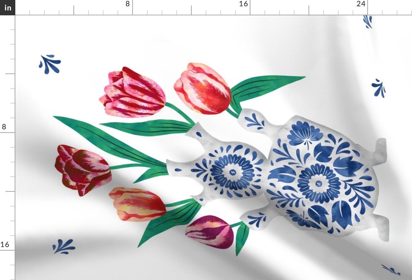 Tulips in royal blue vase tea towel