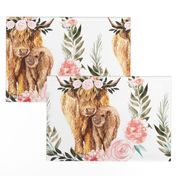 18x18 inch patch pink highland cow floral