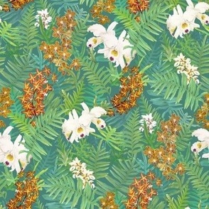 Orchids + Ferns on Teal Small 900