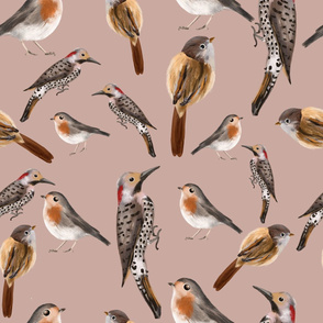 Forest birds - with beige background