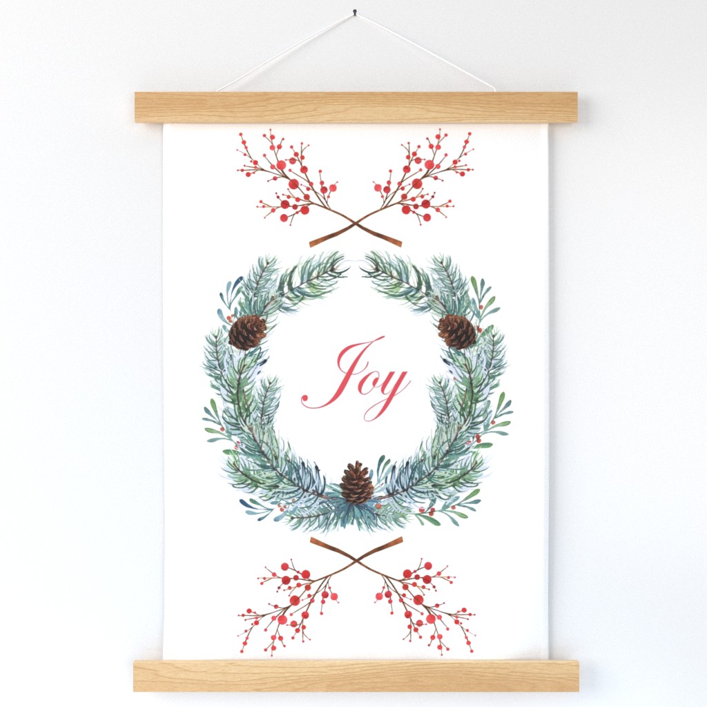 Christmas wreath tea towel or wallhanging - Joy