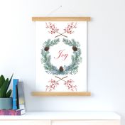 Christmas wreath tea towel or wallhanging - Joy