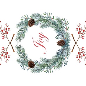 Christmas wreath tea towel or wallhanging - Joy