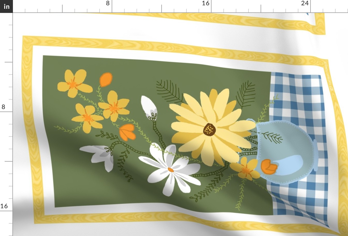 tea towel ribbon border floral 3a