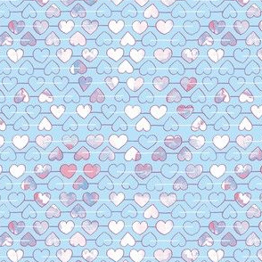 Soft blue and white hearts with texture mini-ch