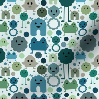 Quilting Coordinates - Monsters on the Loose - Earthy Teals