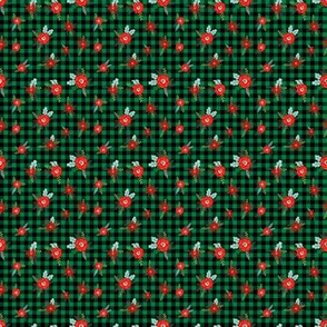 TINY - buffalo plaid floral fabric // christmas fabric, xmas fabric by the yard, holiday fabric by the yard, check