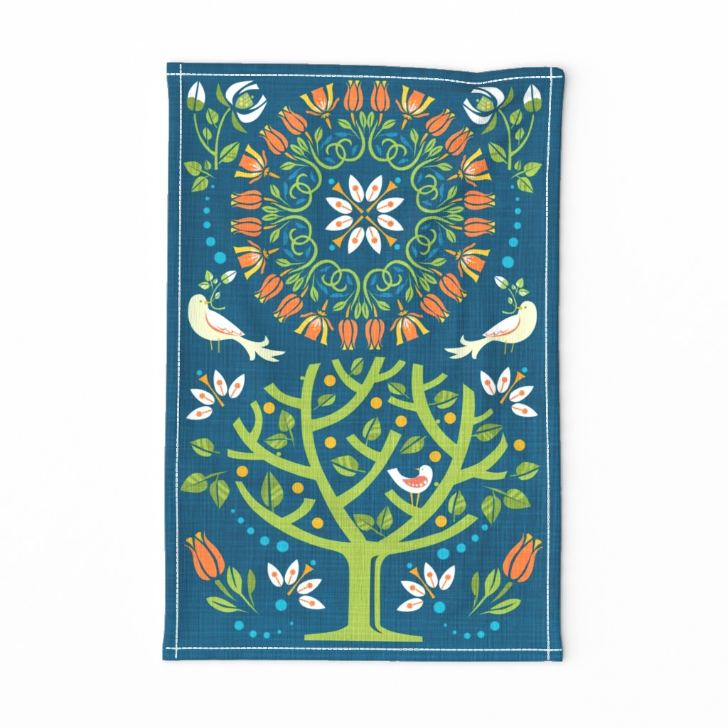 Peaceful Folk Birds Tea Towel