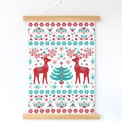 christmas folk art tea towel