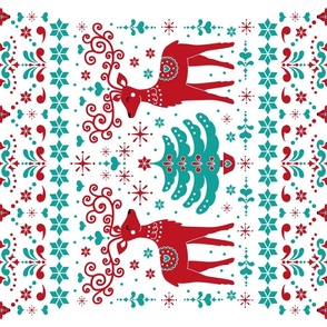 christmas folk art tea towel