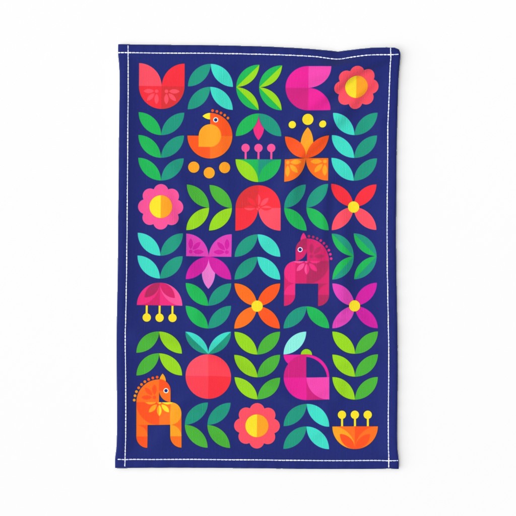 Folk Art Tea Towel Midnight