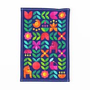 Folk Art Tea Towel Midnight