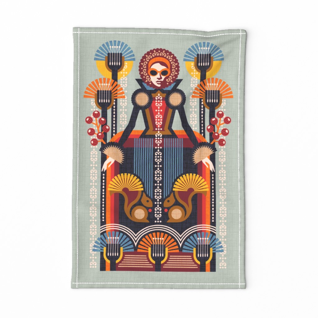 Folk Art Lady Tea Towel