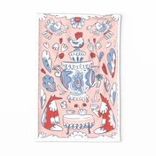 folk art tea party towel