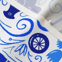 Dutch Bike Folk Art Tea Towel // Delft Blue Inspired Netherlands Design // Bike, Windmill, Canal Houses, Clogs // Amsterdam Love