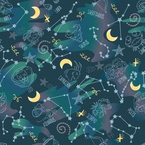 Astrology Zodiac Signs Night Sky Seamless Pattern