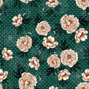 Helen’s Vintage Peonies (forest green) 8”