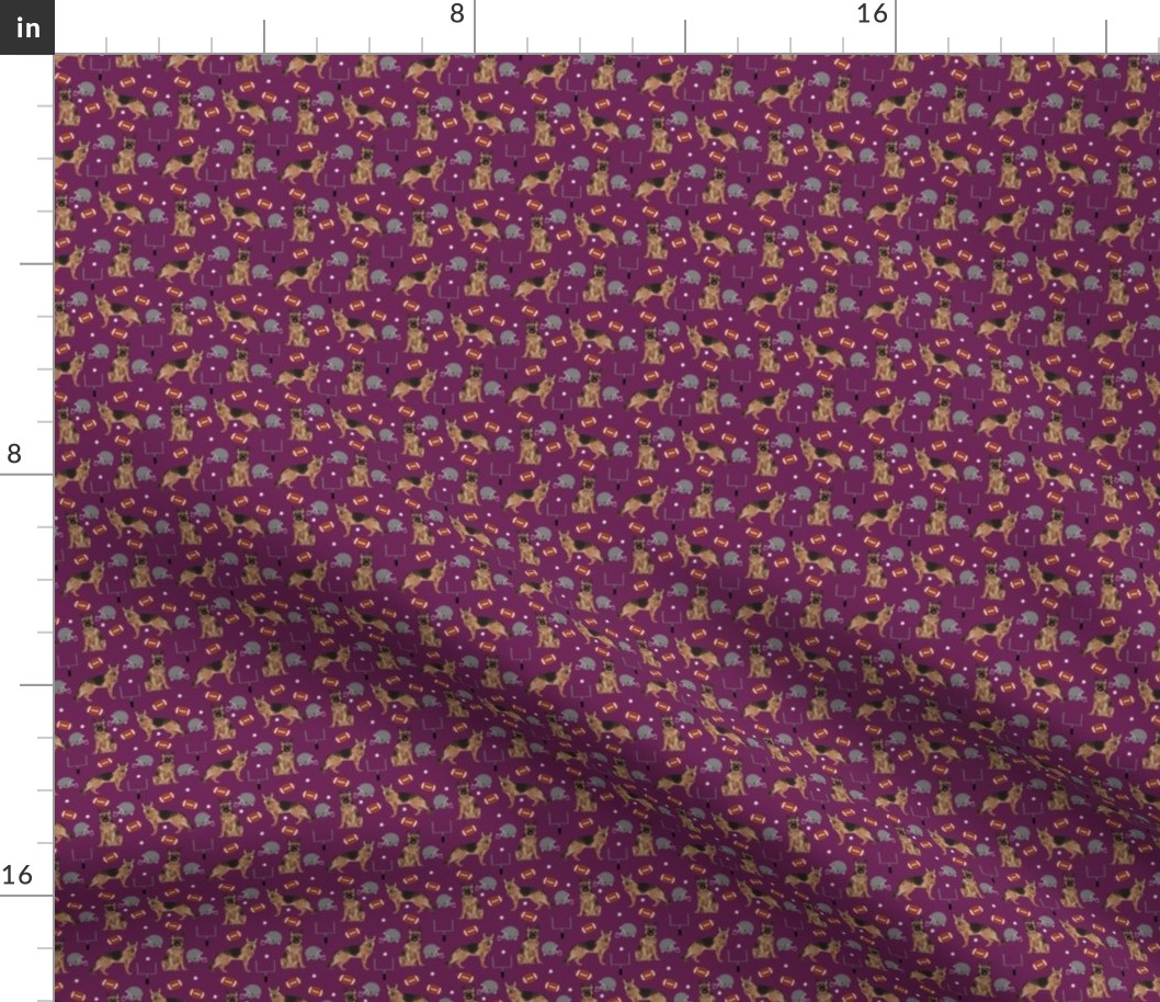 TINY - german shepherd football fabric - sports fabric, dog fabric, american football fabric, sports design - purple