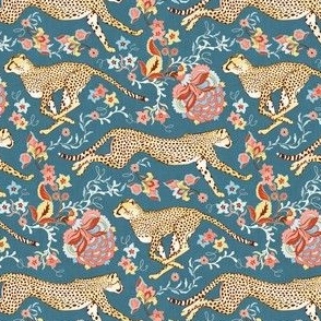 Cheetah Chintz - coral pink, teal, and blue - small 