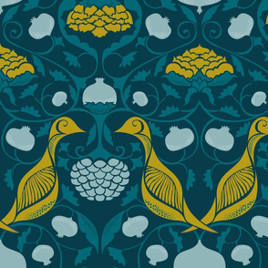 Partridges and Pomegranates {Teal/Citrine PMS457}