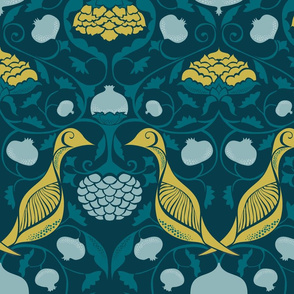 Partridges and Pomegranates {Teal/Citrine PMS7751}