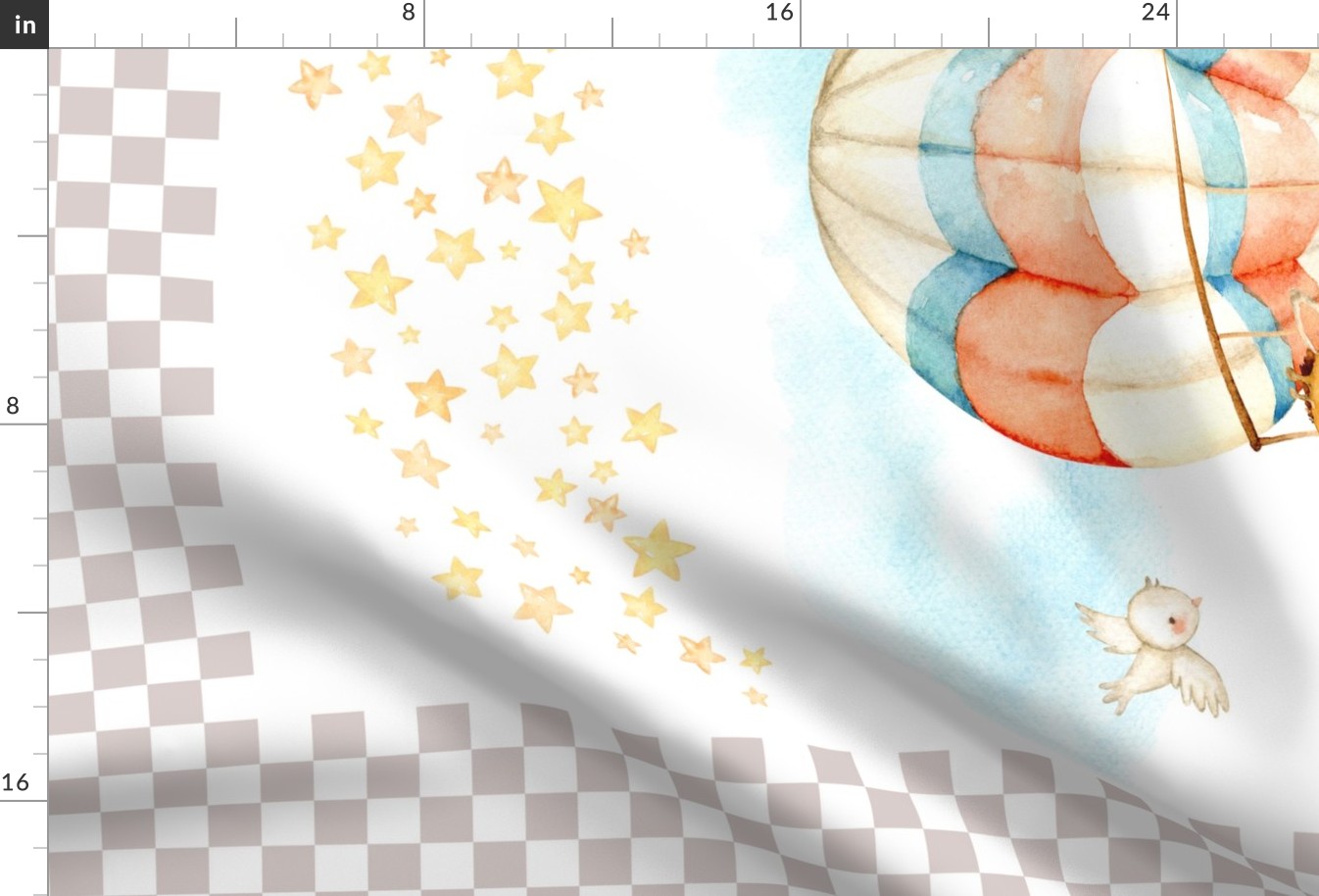 54”x36” MINKY Panel – Hot Air Balloon Baby Blanket, Nursery Bedding, FABRIC REQUIRED IS 54” or WIDER